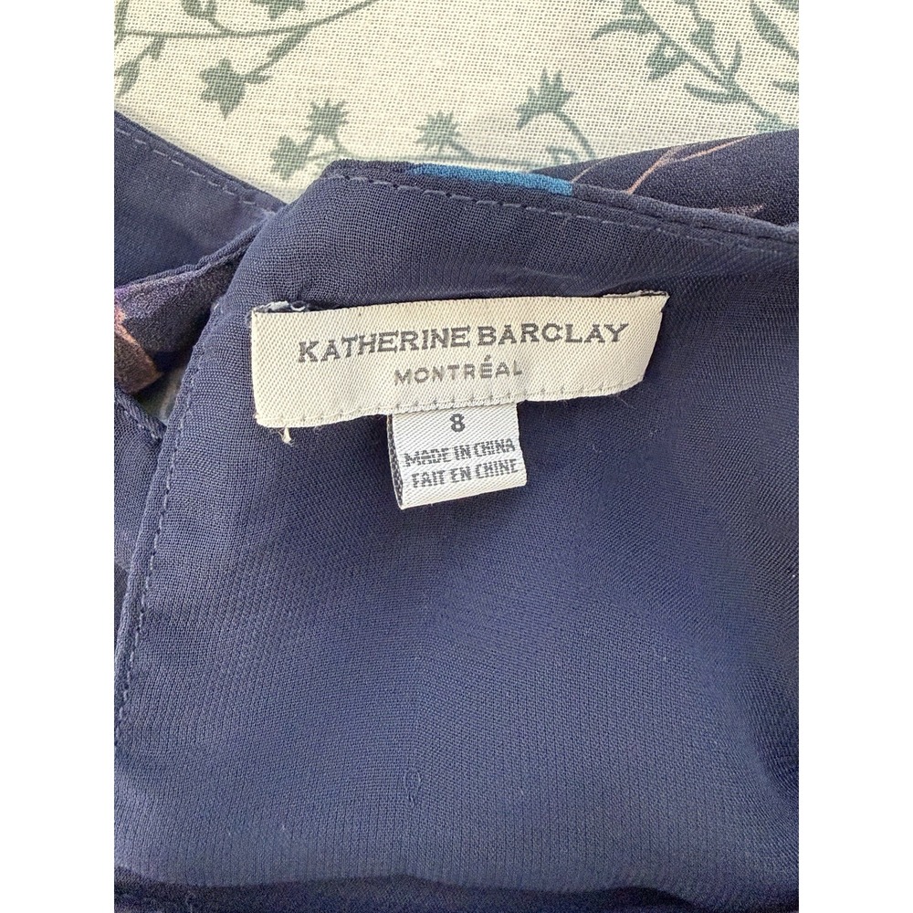 Katherine Barclay Floral Mini Dress Lined Navy Sleeveless A-Line Size 8 Y2K - Picture 9 of 12